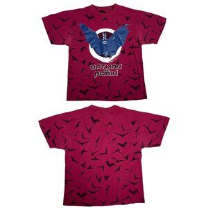 Vintage Batman & Robin Shirt Mens Large Red All Over Print DC Comics 90s